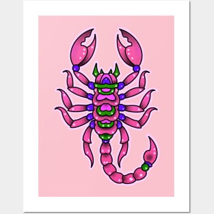 Pink scorpio old school tattoo style Posters and Art